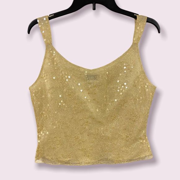Tahari Gold Sparkly Sequin Tank Top Size 8 New Years Top - Picture 2 of 7